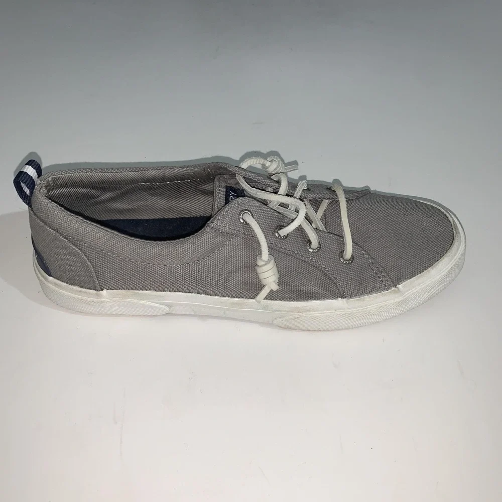 Sperry Boat Shoes Womens 8.5 Gray Canvas Pier Wave Sneaker STS85103